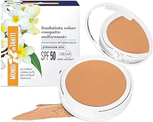 Helan Monoï de Tahiti - Fondotinta Compatto Intensifica Abbronzatura, Fondotinta Coprente con Protezione Solare 50+ Viso con Vitamina E Burro di Karitè Olio di Jojoba, Skincare Make Up Viso 2in1, 8 ml - Naturopatica shop & therapy