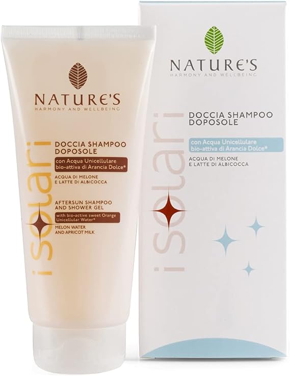 NATURE'S I Solari Docciashampoo Doposole, Bagno schiuma dopo sole adatto per corpo e capelli, Shampoo doposole vegano, Elimina salsedine e crema abbronzante, 200 ml - Naturopatica shop & therapy