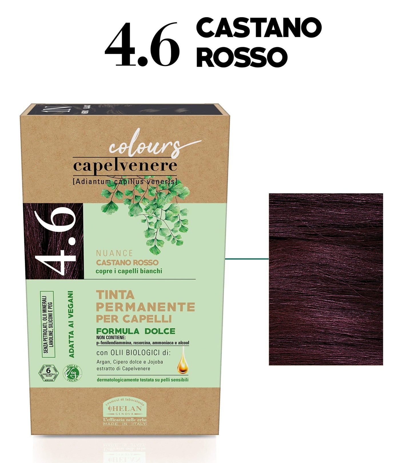 Helan, Capelvenere Colours, Tinta per Capelli Naturale Permanente Formula Dolce 4.6N Castano Rosso, Colore Capelli Kit Facile Uso Inodore Ottima Copertura Tinta Capelli senza Ammoniaca e Alcool - Naturopatica shop & therapy