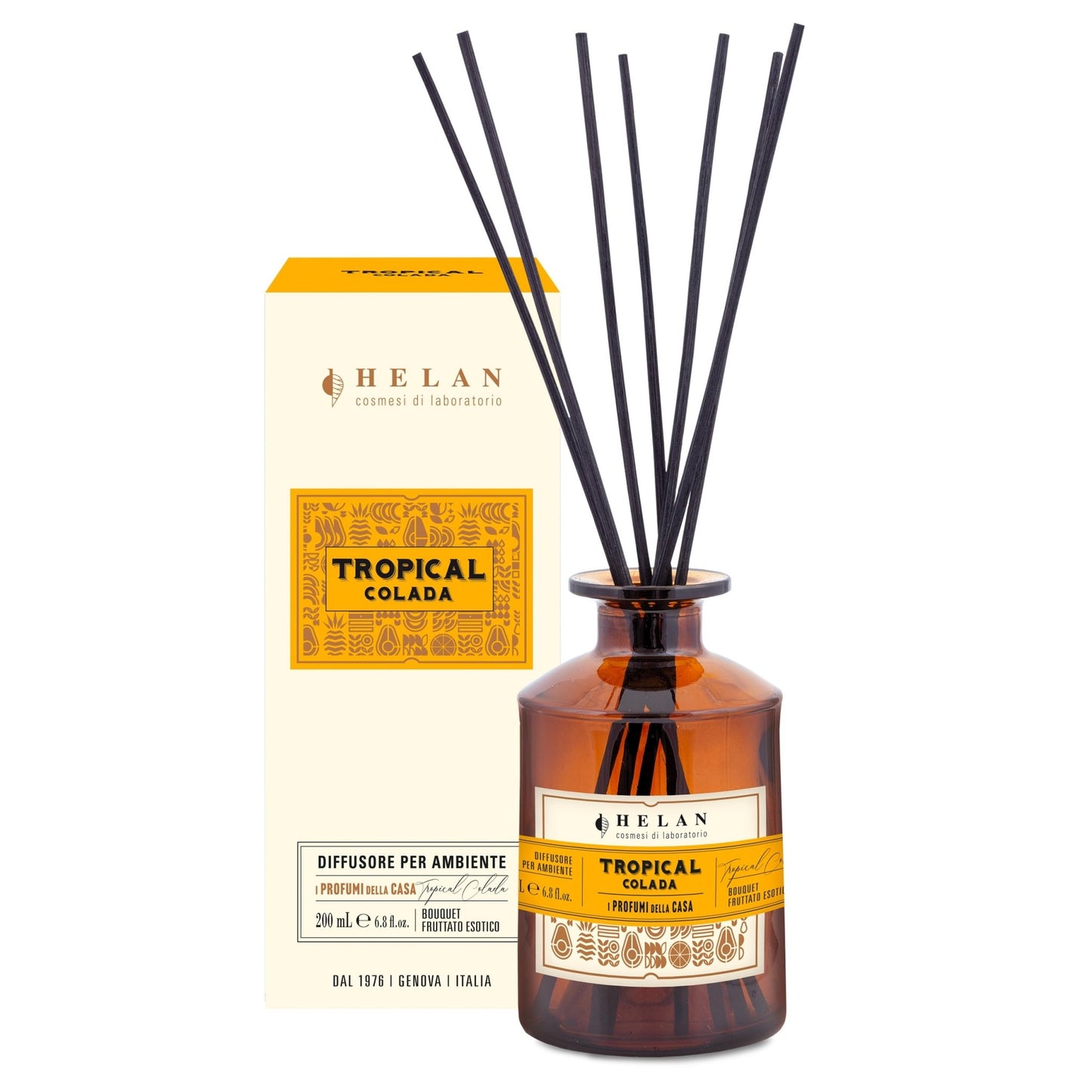 Helan Tropical Colada - Profumatore per Ambienti, Profumo Ambiente con Bastoncini per Diffusori con Kiwi, Miele, Melone e Vaniglia, Idee Regalo Deodorante e Profumatori Ambiente 200 ml - Made in Italy - Naturopatica shop & therapy