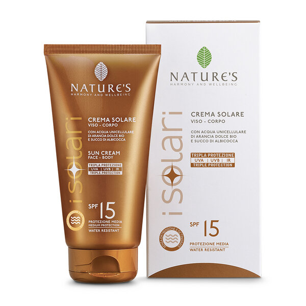 NATURE'S iSolari Crema Solare Viso e Corpo SPF 15, Crema Idratante Corpo con Protezione Solare, Resistente all'Acqua, 150ml