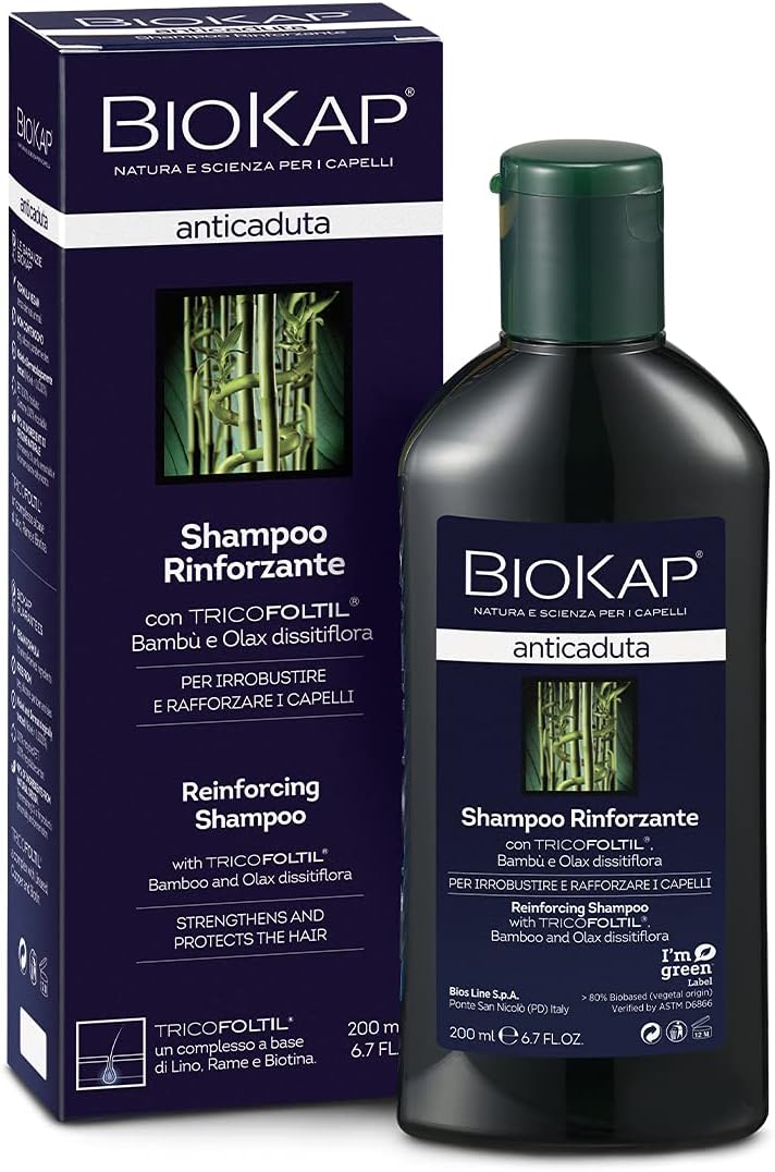 Biokap Shampoo Anticaduta Rinforzante, per Irrobustire e Rinforzare i Capelli, Dermopurificante, 200 ml