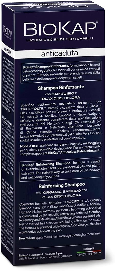 Biokap Shampoo Anticaduta Rinforzante, per Irrobustire e Rinforzare i Capelli, Dermopurificante, 200 ml