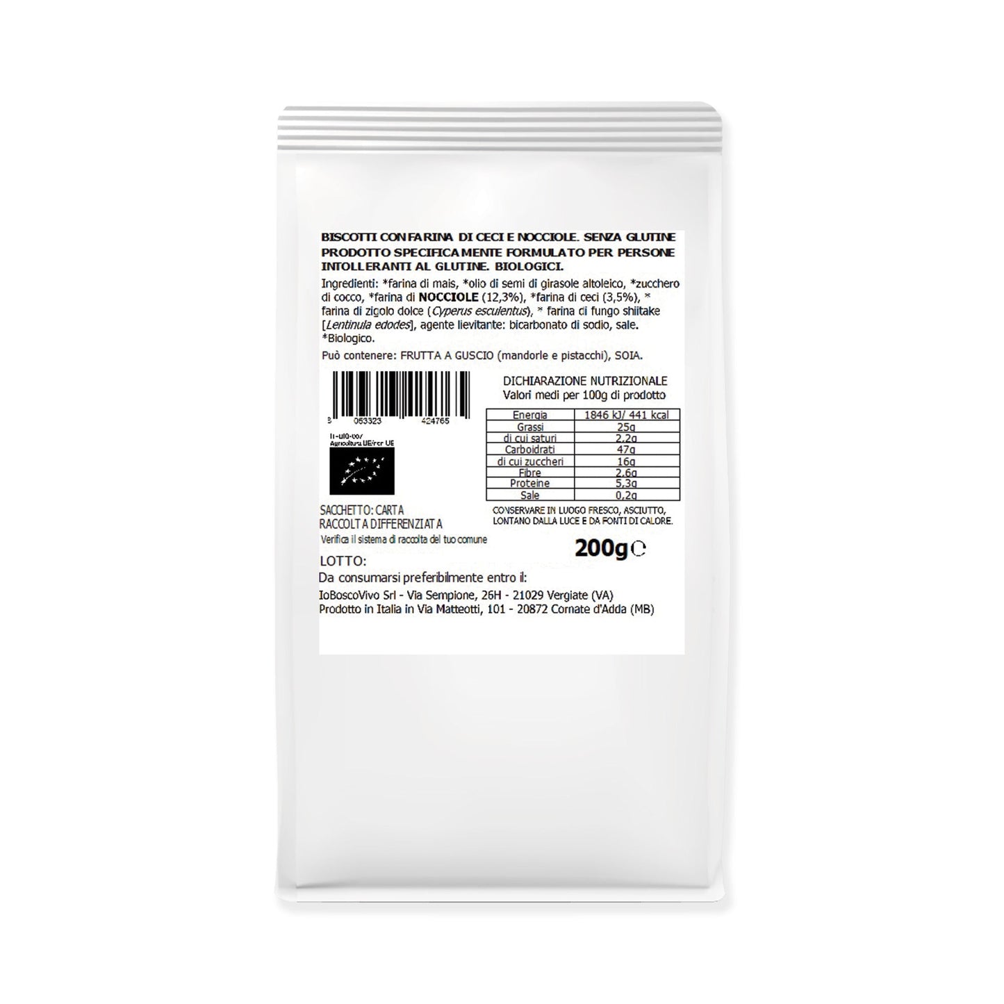 Biscotti S/Glutine alle Nocciole e Farina di Ceci BIO 200g