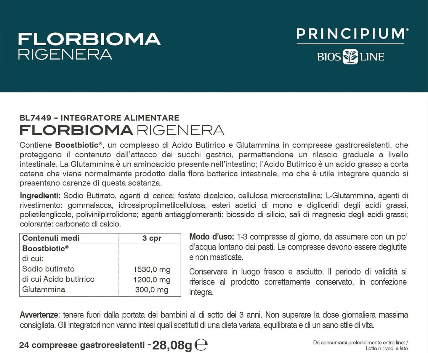 BIOS LINE Principium Florbioma Rigenera, Integratore Alimentare per il Benessere Intestinale, in Caso di Disordini Intestinali, 24 Compresse Gastroresistenti, Senza Glutine e Lattosio - Naturopatica shop & therapy