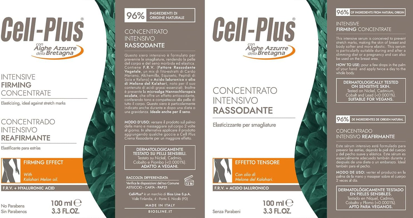 CELL PLUS Concentrato Intensivo Rassodante 100ml, Crema Corpo, Previene Smagliature, Dona Tono ed Elasticità