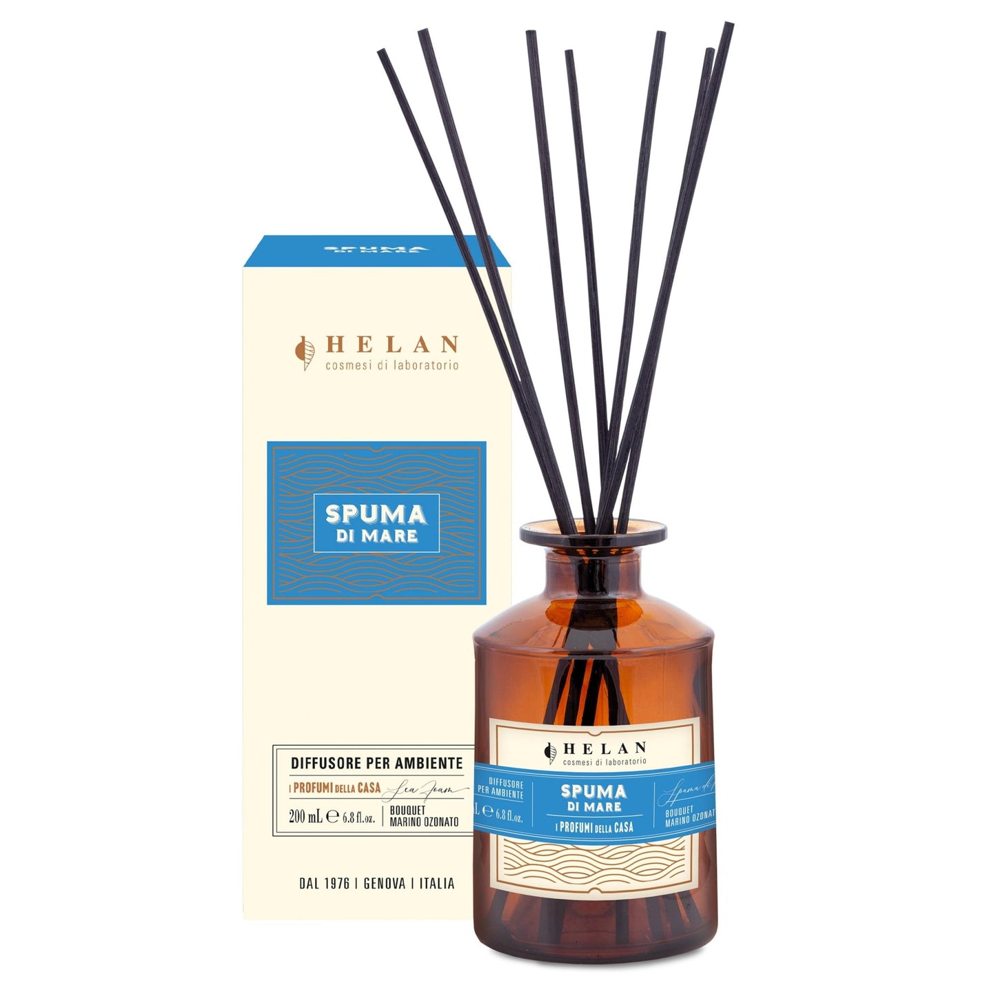Helan Spuma di Mare - Profumatore per Ambienti, Profumo Ambiente con Bastoncini per Diffusori dalle Note di Sale Marino e Geranio - Idee Regalo Deodorante e Profumatori Ambiente, 200ml, Made in Italy - Naturopatica shop & therapy