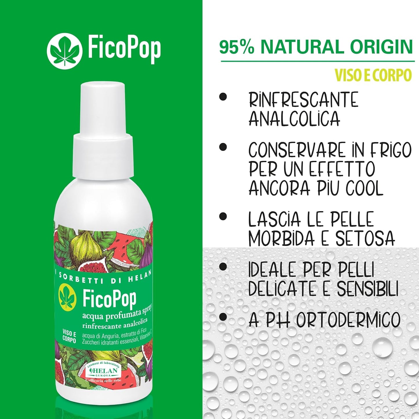 Helan I Sorbetti FicoPop - Acqua Profumata Spray Corpo e Viso Rinfrescante Tonificante con Vitamina C, Anguria e Fico - Profumo Leggero, Naturale, Analcolico e Idratante con Zuccheri Essenziali, 100ml