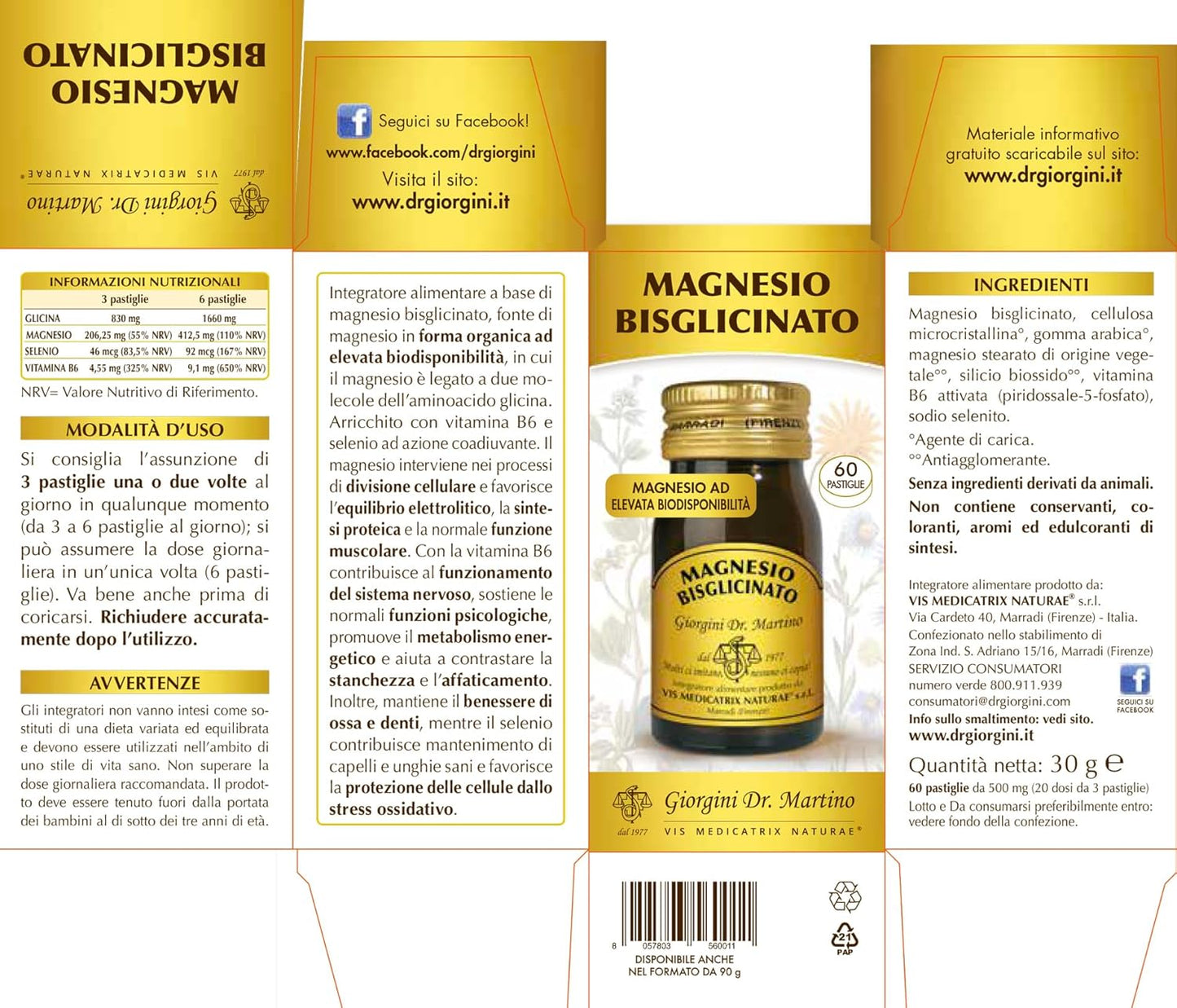 MAGNESIO BISGLICINATO Pastiglie - 30 g (Magnesio ad elevata biodisponibilità, con vitamina B6 e Selenio)