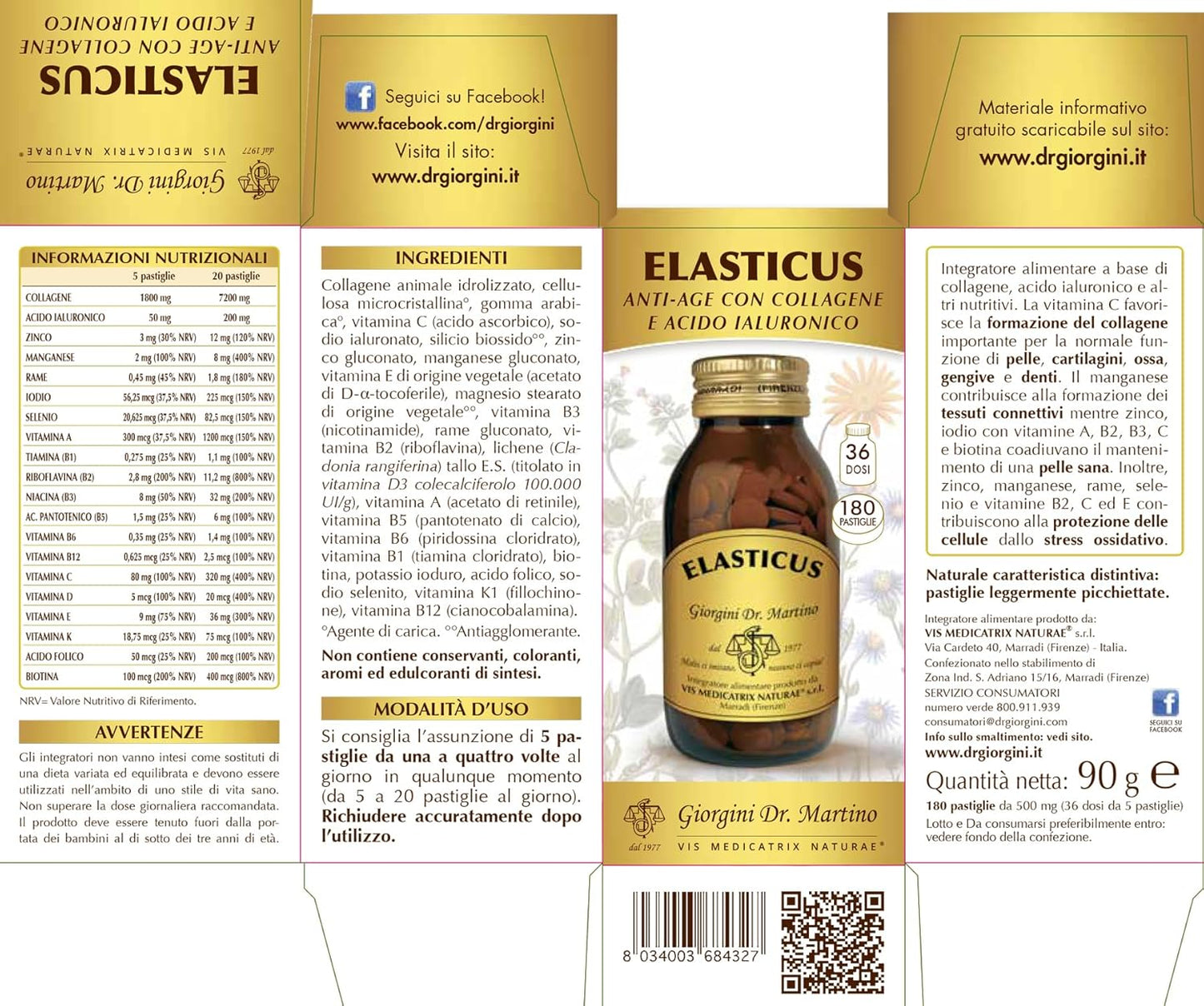 Dr Giorgini Integratore Alimentare, Elasticus Pastiglie - 90 g