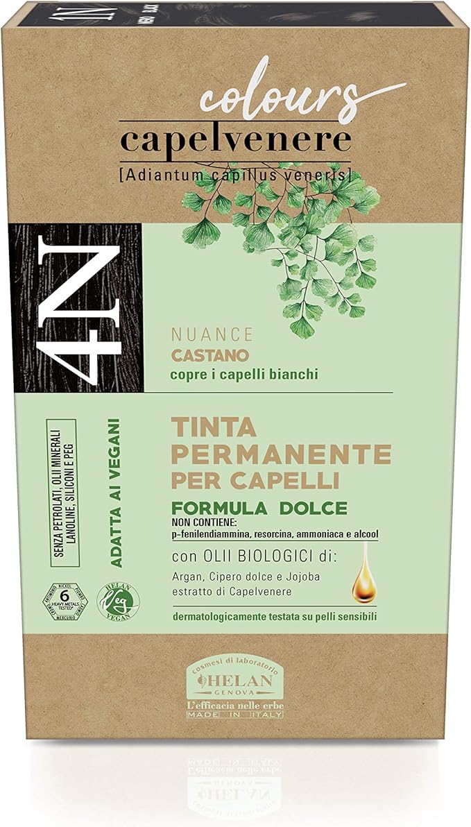 Helan, Capelvenere Colours, Tinta per Capelli Donna, Permanente Formula Dolce Nuance 4 Castano, Facile Applicazione Inodore con Olio di Crusca di Riso e Burro di Karitè, Senza Ammoniaca, Made in Italy - Naturopatica shop & therapy
