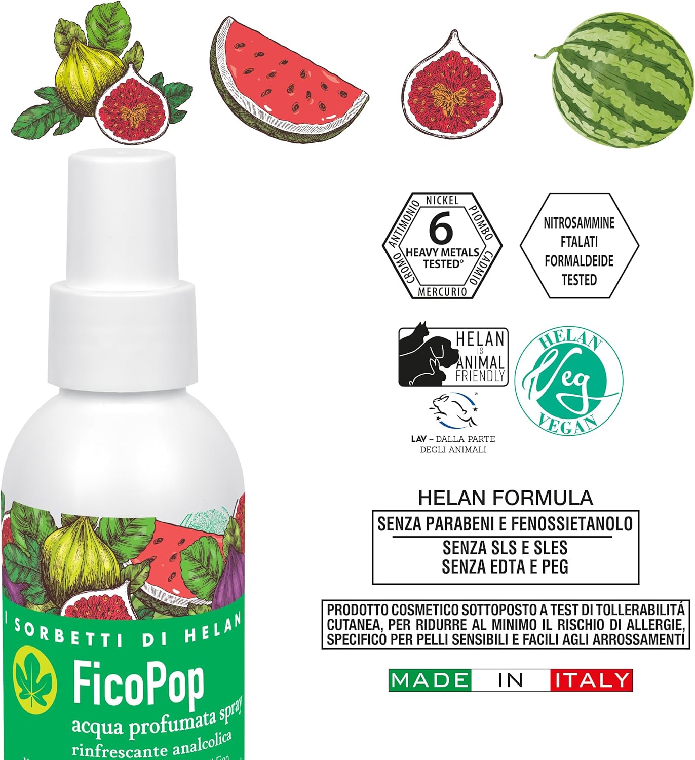 Helan I Sorbetti FicoPop - Acqua Profumata Spray Corpo e Viso Rinfrescante Tonificante con Vitamina C, Anguria e Fico - Profumo Leggero, Naturale, Analcolico e Idratante con Zuccheri Essenziali, 100ml