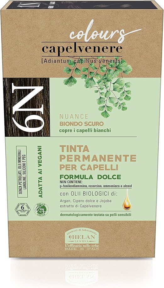 Helan, Capelvenere Colours, Tinta per Capelli Naturale Permanente Formula Dolce 6N Biondo Scuro, Colore Capelli Kit Facile Uso Inodore Ottima Copertura, Tinta Capelli senza Ammoniaca e Alcool - Naturopatica shop & therapy
