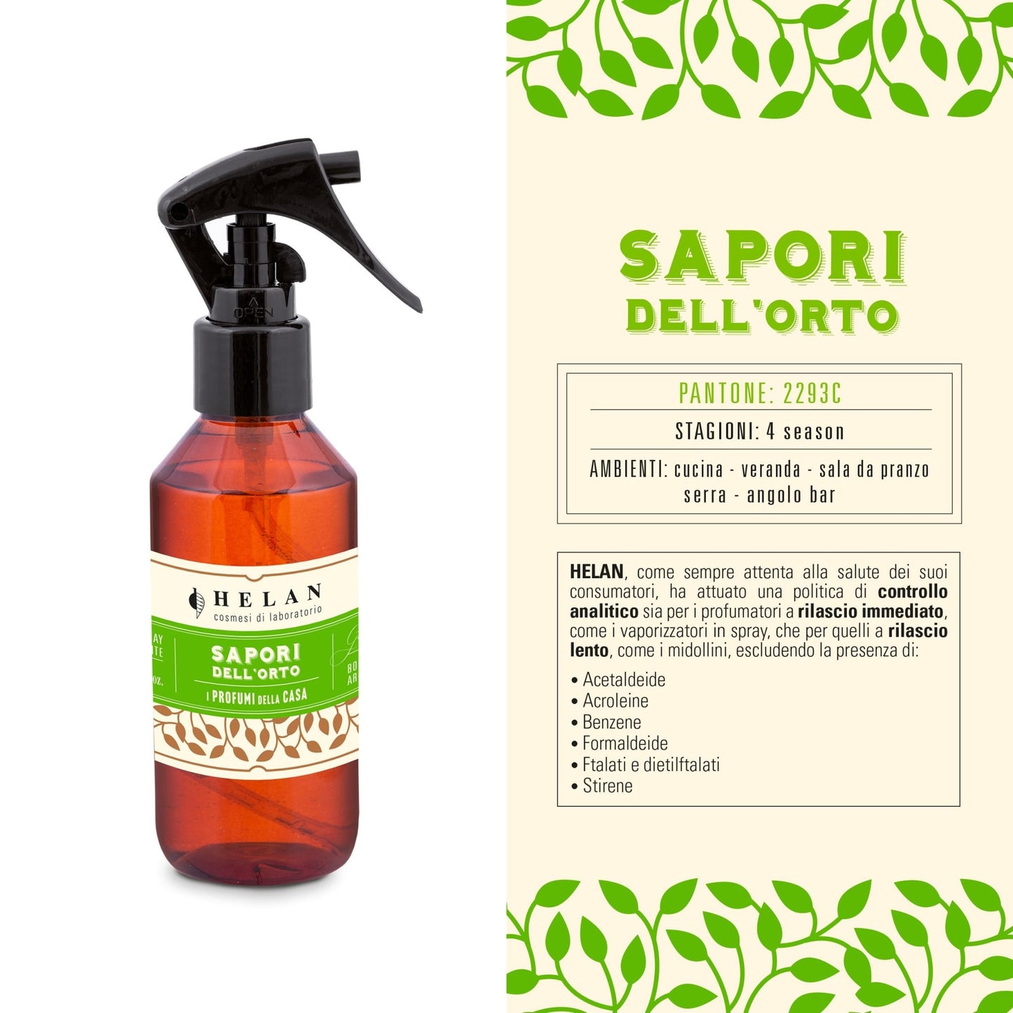 Helan Sapori dell'Orto - Profumatore per Ambienti, Profumo Ambiente Spray con Basilico e Pepe Rosa dalle Note Aromatiche Verdi - Idee Regalo Deodorante e Profumatori Ambiente, 150 ml - Made in Italy - Naturopatica shop & therapy