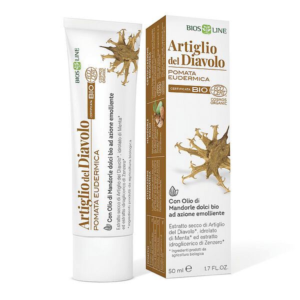 BIOS LINE Pomata Eudermica Artiglio Del Diavolo BIO, Crema Massaggio, Azione Emolliente Per Massaggi in Caso Di Tensioni Localizzate, Con Olio di Mandorle Dolci , 50 ml - Naturopatica shop & therapy