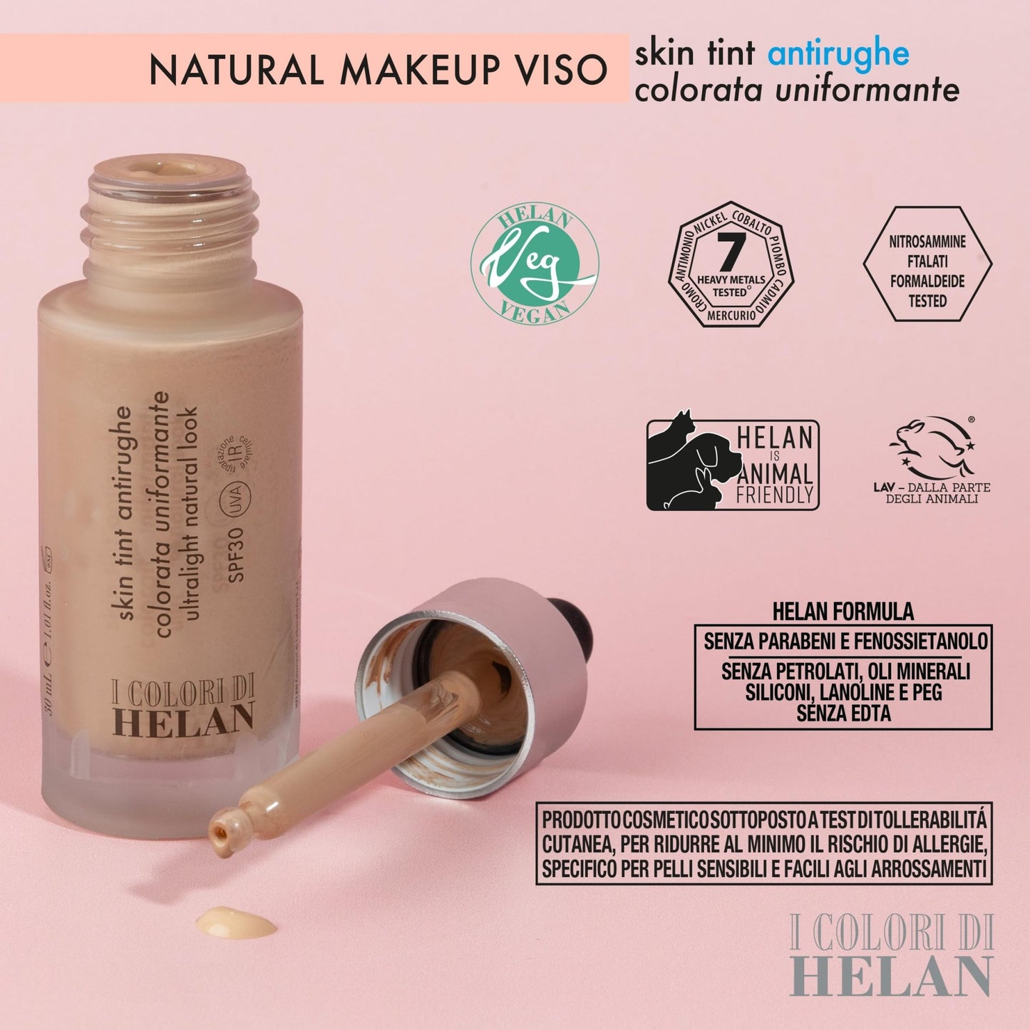 Helan I Colori di Helan - Skin Tint Fondotinta Make Up Viso Antirughe Ultraleggera Uniformante con Protezione Solare 30, Vitamina C, E, Makeup Simil Crema Colorata, Cream Naturale Ogni Carnagione 30ml - Naturopatica shop & therapy