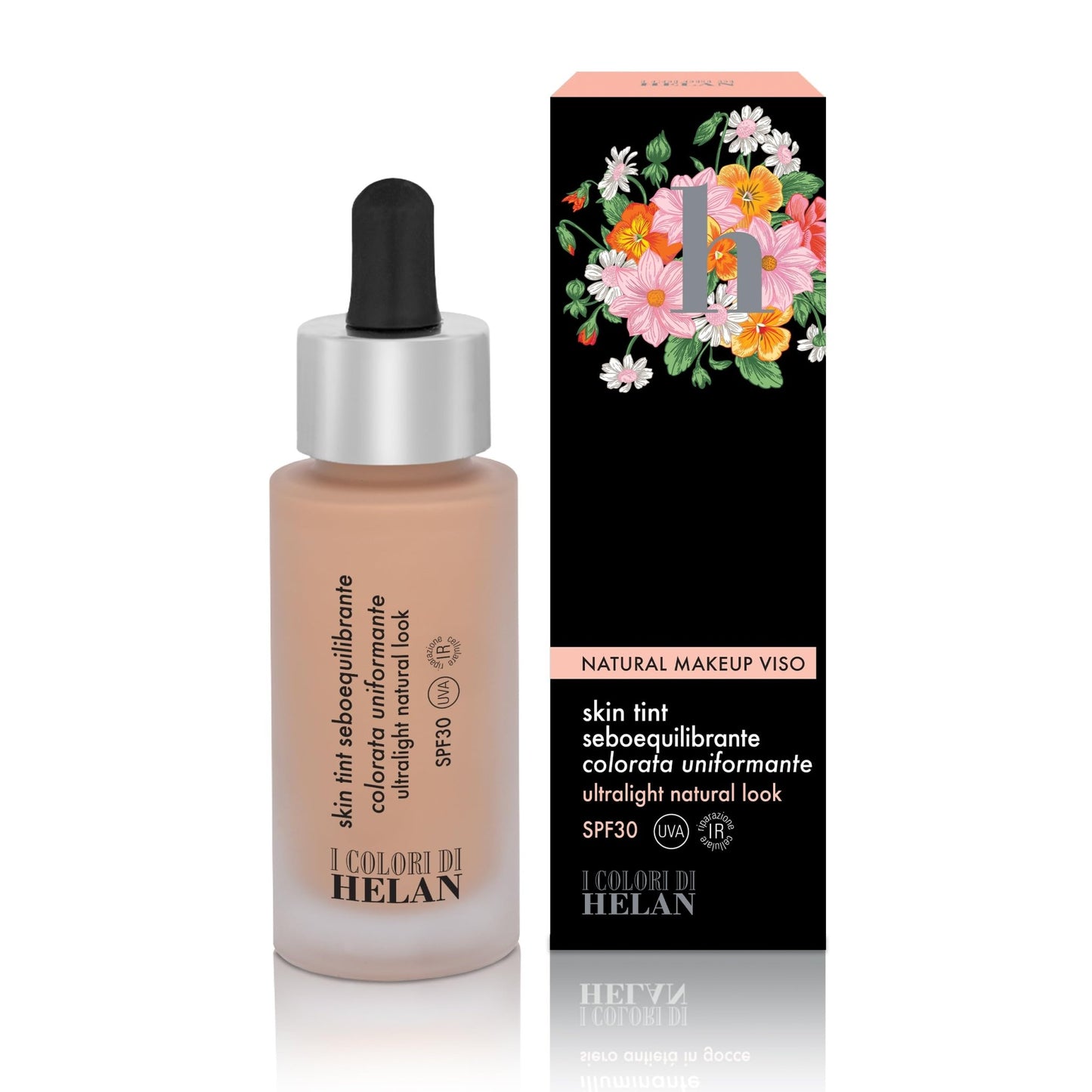 Helan I Colori di Helan - Skin Tint Fondotinta Make Up Viso Seboequilibrante Ultraleggera Uniformante con Protezione Solare 30, Vitamina C, E, Makeup Crema Colorata, Cream Naturale Ogni Carnagione 30ml - Naturopatica shop & therapy