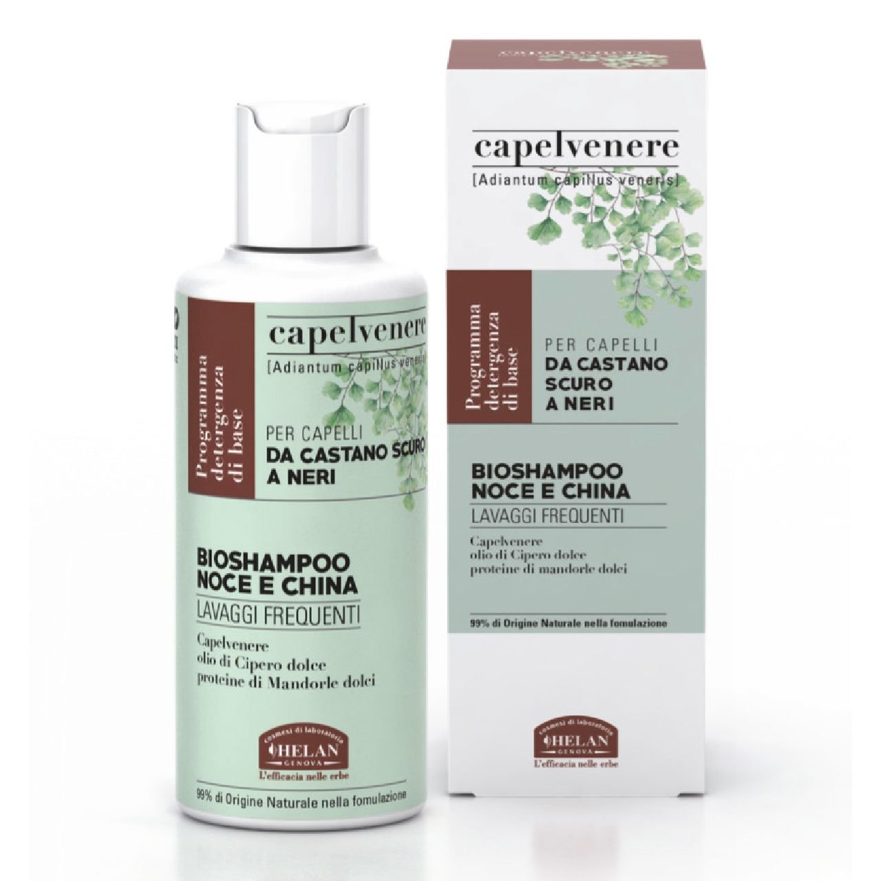 Helan, Capelvenere - Shampoo Professionale Capelli da Castano Scuro a Neri, 99% Origine Naturale con Olio di Mandorle Dolci, Detergente per Lavaggi Frequenti, Prodotti per Capelli per Chioma Brillante - Naturopatica shop & therapy