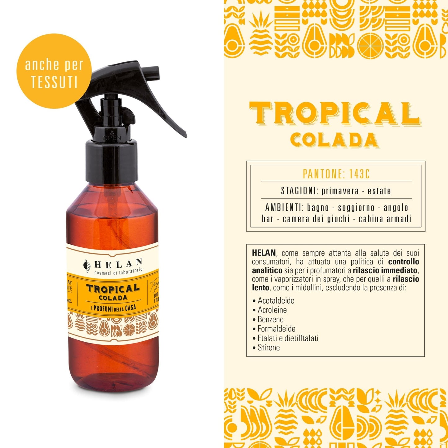 Helan Tropical Colada - Profumatore per Ambienti, Profumo Ambiente Spray con Kiwi, Miele, Melone e Vaniglia Fruttato e Esotico, Idee Regalo Deodorante e Profumatori Ambiente, 150 ml - Made in Italy - Naturopatica shop & therapy