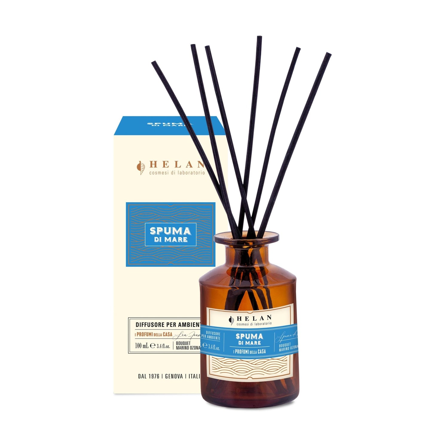 Helan Spuma di Mare - Profumatore per Ambienti, Profumo Ambiente con Bastoncini per Diffusori dalle Note di Sale Marino e Geranio - Idee Regalo Deodorante e Profumatori Ambiente, 100ml, Made in Italy - Naturopatica shop & therapy