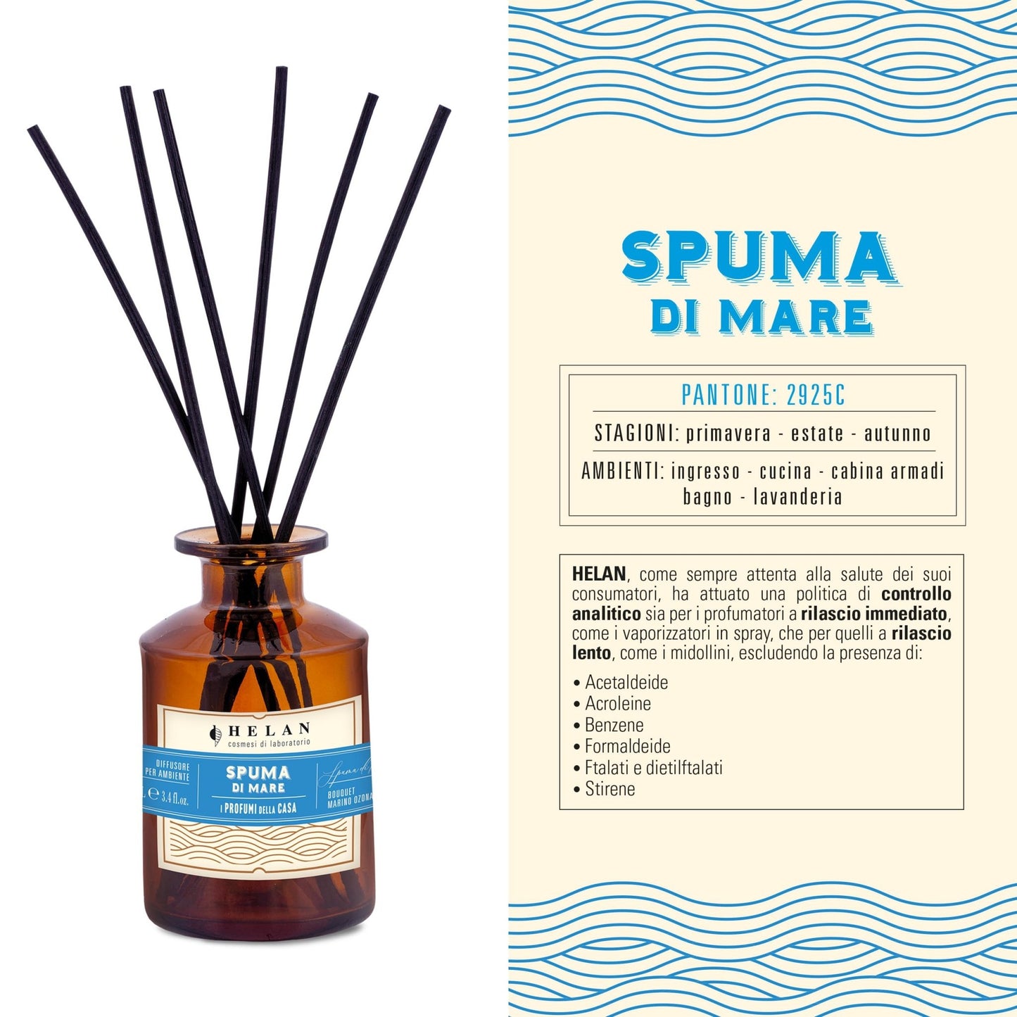 Helan Spuma di Mare - Profumatore per Ambienti, Profumo Ambiente con Bastoncini per Diffusori dalle Note di Sale Marino e Geranio - Idee Regalo Deodorante e Profumatori Ambiente, 100ml, Made in Italy - Naturopatica shop & therapy