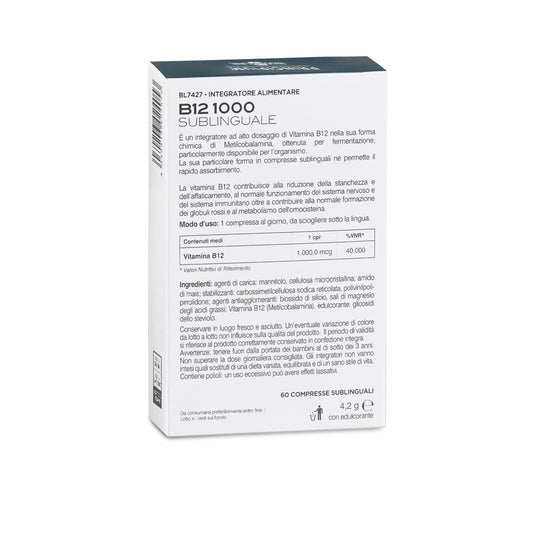 BIOS LINE Principium B12 1000 Sublinguale, Vitamina b12 in forma attiva contro stanchezza e affaticamento, Integratore sistema immunitario, Integratore vitamina b12 vegano, 60 compresse - Naturopatica shop & therapy