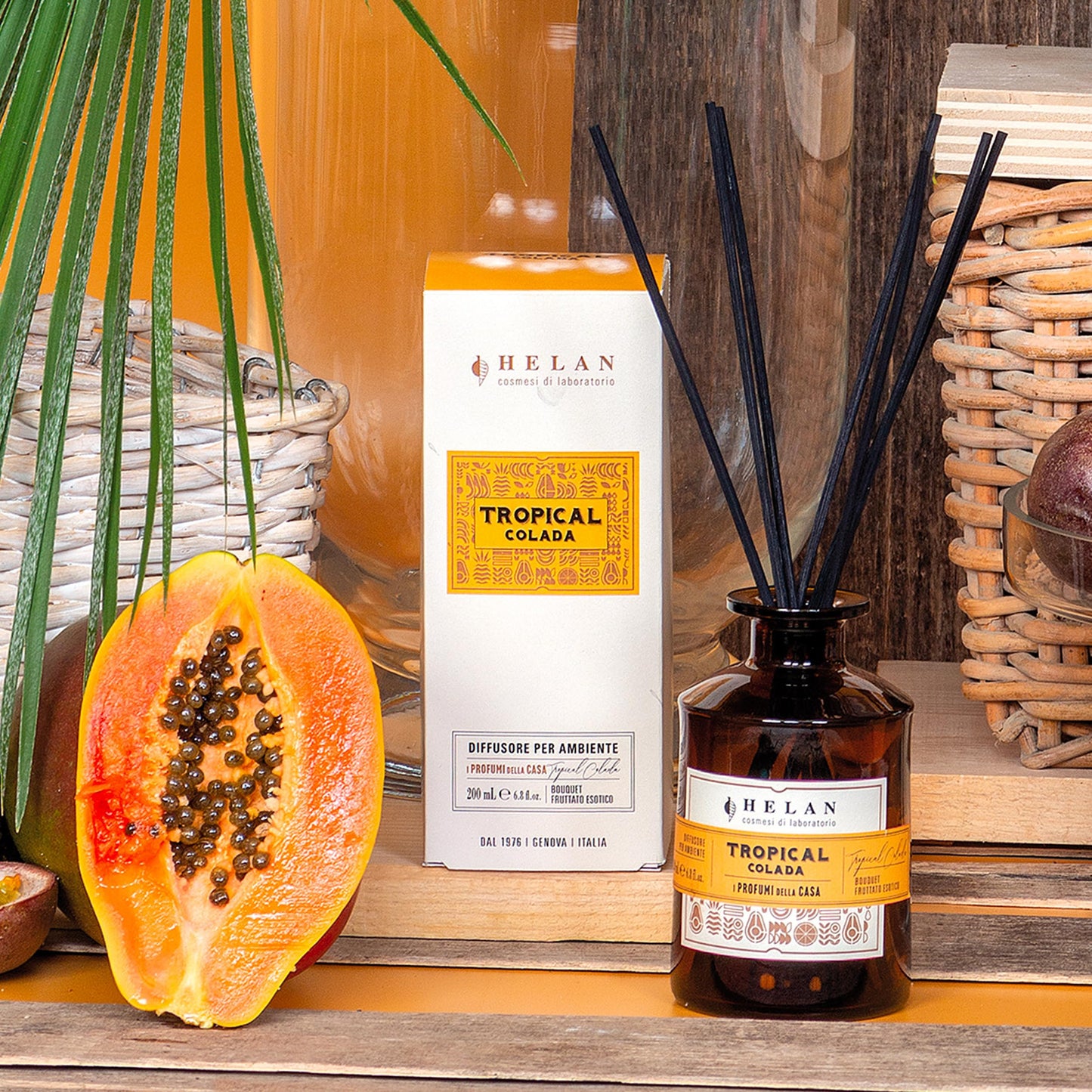 Helan Tropical Colada - Profumatore per Ambienti, Profumo Ambiente con Bastoncini per Diffusori con Kiwi, Miele, Melone e Vaniglia, Idee Regalo Deodorante e Profumatori Ambiente 200 ml - Made in Italy - Naturopatica shop & therapy