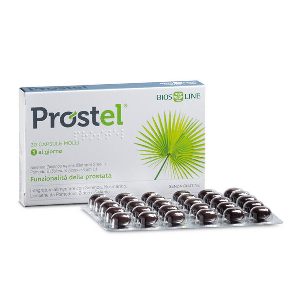 BIOS LINE Prostel Per la Funzionalità della Prostata e Delle Vie Urinarie, 30 Capsule Molli, Senza Glutine - Naturopatica shop & therapy