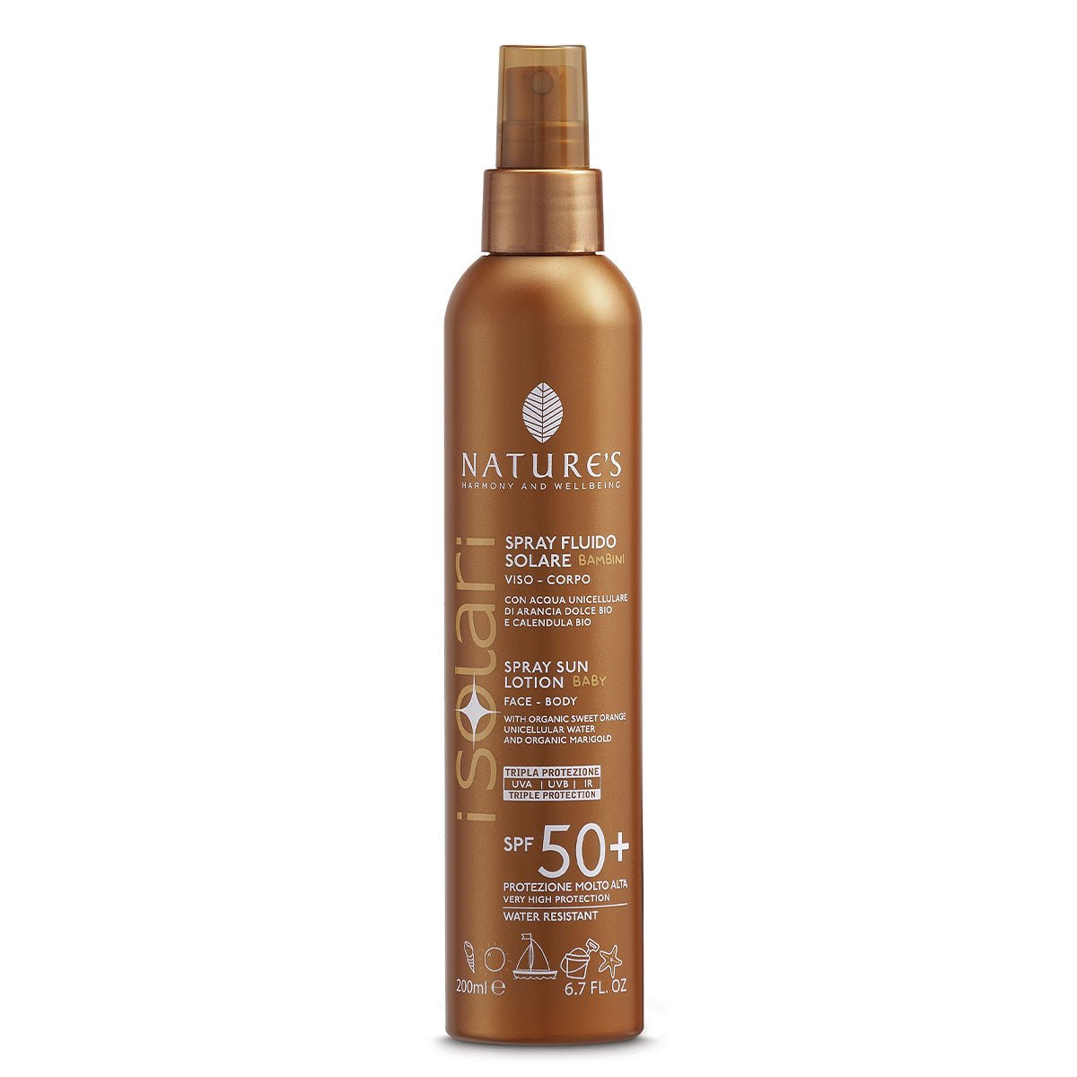 Nature's - iSolari, Spray Fluido Solare Bambini SPF 50+, Protezione Solare Spray, Protezione Solare Bambini, Rapido Assorbimento, Azione Protettiva 200 ml - Naturopatica shop & therapy