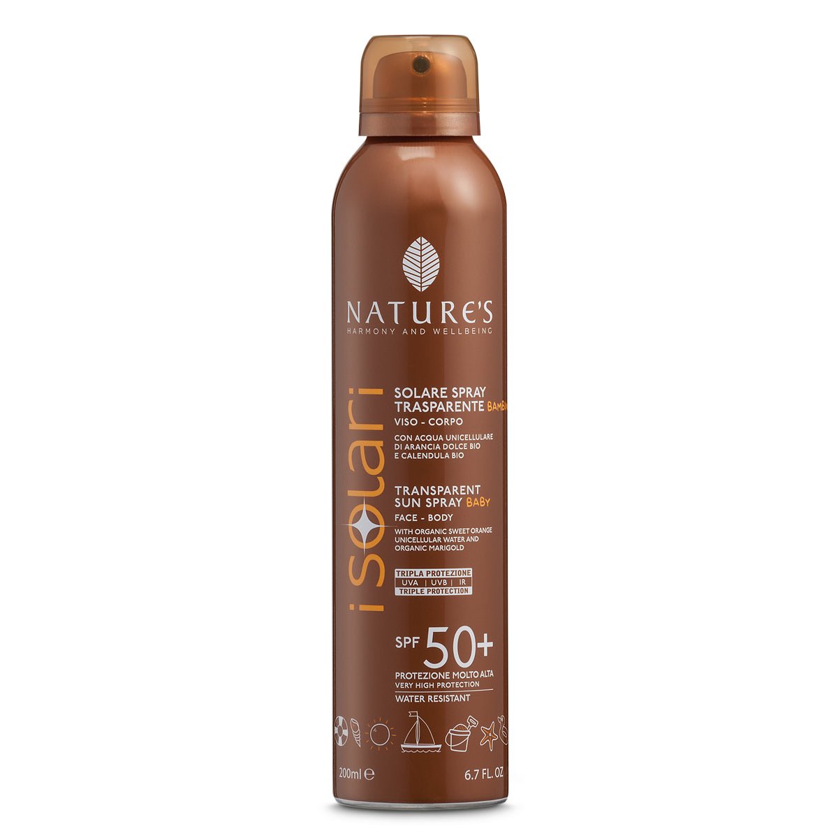 Nature's - iSolari, Protezione Solare Bambini, Protezione Solare Spray Trasparente SPF 50+, Resistente All'Acqua, 200 ml - Naturopatica shop & therapy