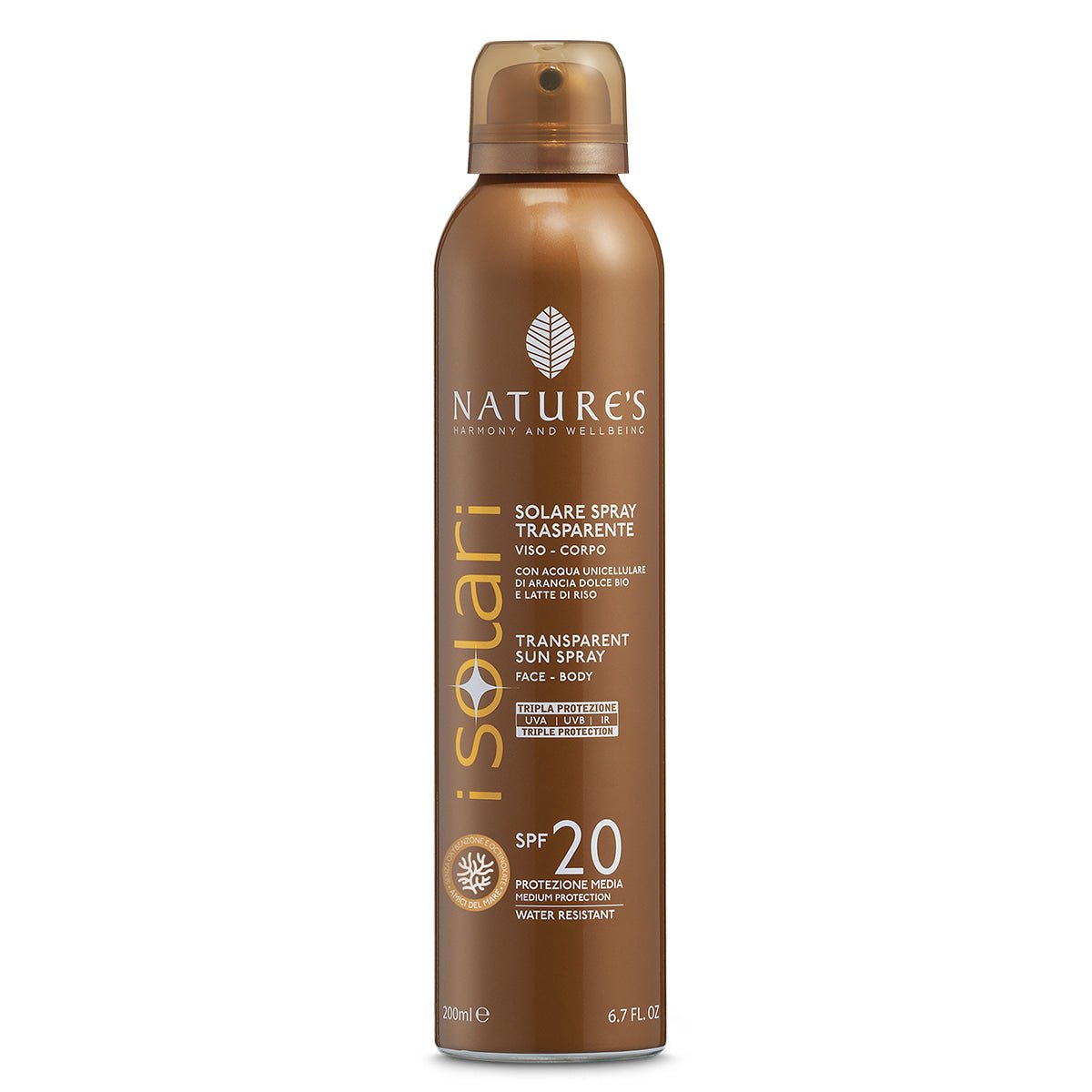 Nature's - iSolari, Protezione Solare Spray Trasparente SPF 20, Protezione Solare Corpo, Rapido Assorbimento, Resistente All'Acqua, 200 ml - Naturopatica shop & therapy