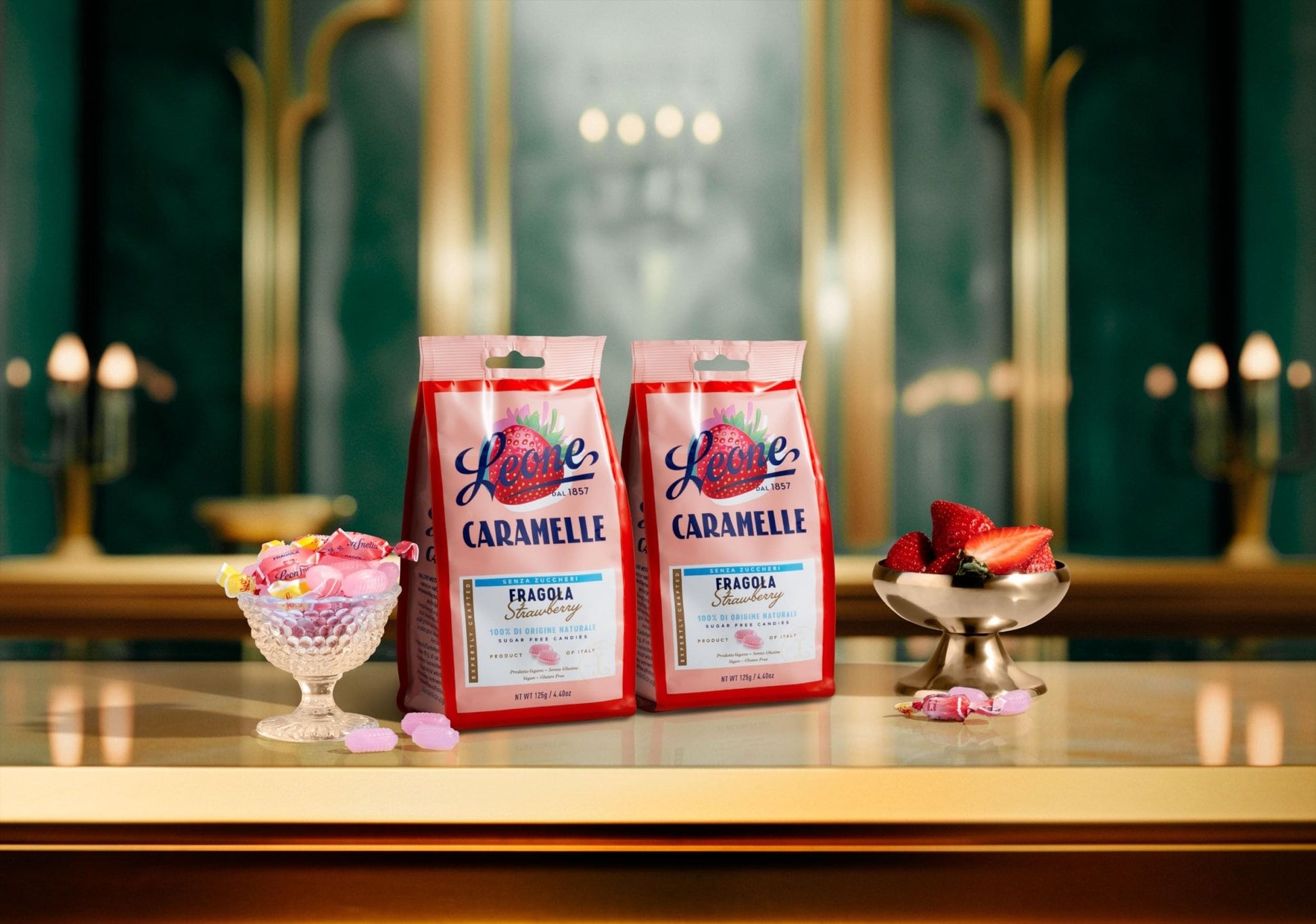Leone dal 1857 - Caramelle Senza Zucchero Fragola - Caramelle gusto Fragola Senza Glutine e Vegane - 2 Sacchetti Caramelle Dure da 125g (2 x 125g) - Naturopatica shop & therapy