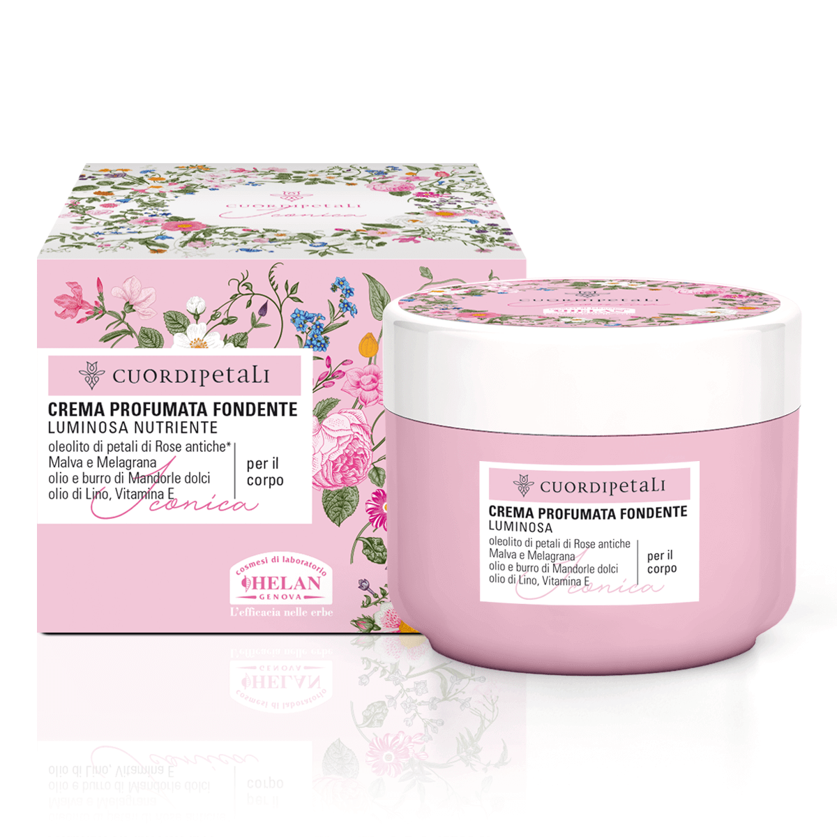 Helan, Cuor di Petali, Iconica, Crema Corpo Profumata Donna, Idratante e Nutriente per la Pelle del Corpo Dopo la Doccia, con Olio di Mandorle Dolci e Vitamina E, 200 ml - Made in Italy - Naturopatica shop & therapy