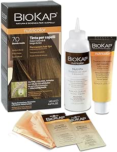 BIOKAP Nutricolor, Tinta capelli 7.0 Biondo Medio, Tinta capelli senza ammoniaca che rende i capelli morbidi e lucenti, Colorazione capelli con colori naturali, 140 ml - Naturopatica shop & therapy