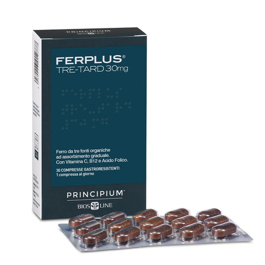 BIOS LINE Principium FerPlus Tre - Tard, Integratore Alimentare in Compresse Gastroresistenti a Rilascio Graduale, Alto Dosaggio di Ferro, 30 Cpr - Naturopatica shop & therapy