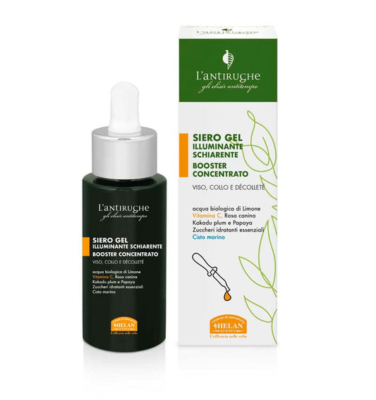 Helan L'Antirughe - Siero Vitamina C Gel Booster Concentrato per Skincare Illuminante Schiarente, Siero Viso Skin Care Antirughe Antiaging Stimola Collagene contro Luce Blu anche Pelli Delicate, 30 ml - Naturopatica shop & therapy