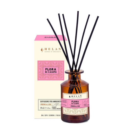 Helan Flora di Campo - Profumatore per Ambienti, Profumo Ambiente con Bastoncini per Diffusori dalle Note Floreali Muschiate - Idee Regalo Deodorante e Profumatori Ambiente, 100 ml - Made in Italy - Naturopatica shop & therapy