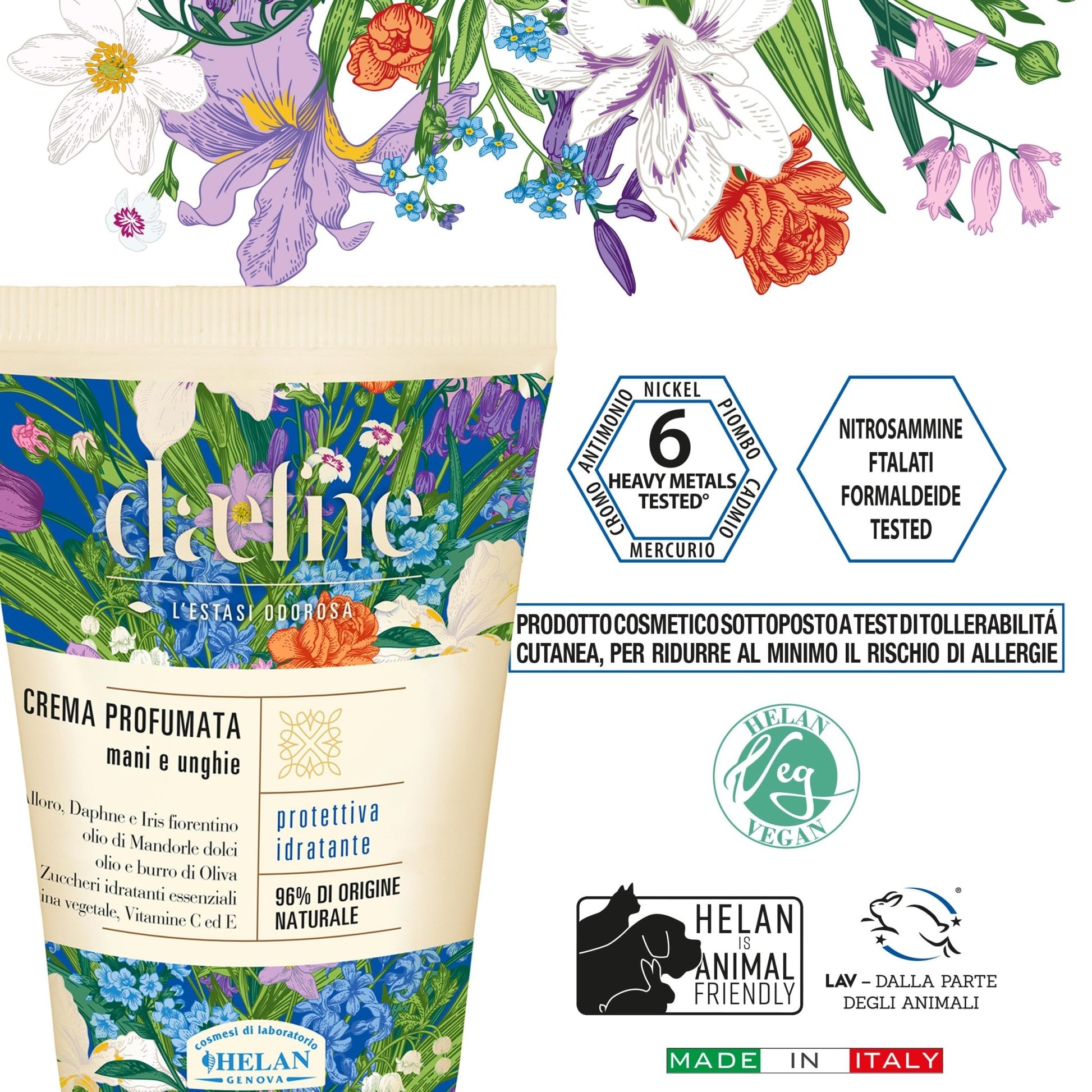 Helan Daefne - Crema Mani Secche e Screpolate con Vitamina C e E Rivitalizzante per Unghie con Cheratina Vegetale, Crema Idratante con Olio di Mandorle Dolci, 96% Origine Naturale, 50 ml Made in Italy - Naturopatica shop & therapy