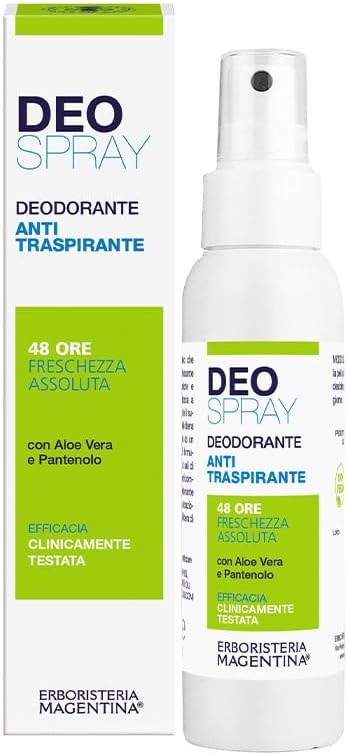 Erboristeria Magentina - Deo Spray da 100 ml - Deodorante anti-traspirante con Aloe Vera e Pantenolo - 48 ore di freschezza assoluta