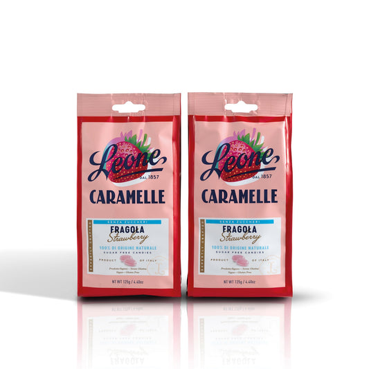 Leone dal 1857 - Caramelle Senza Zucchero Fragola - Caramelle gusto Fragola Senza Glutine e Vegane - 2 Sacchetti Caramelle Dure da 125g (2 x 125g) - Naturopatica shop & therapy