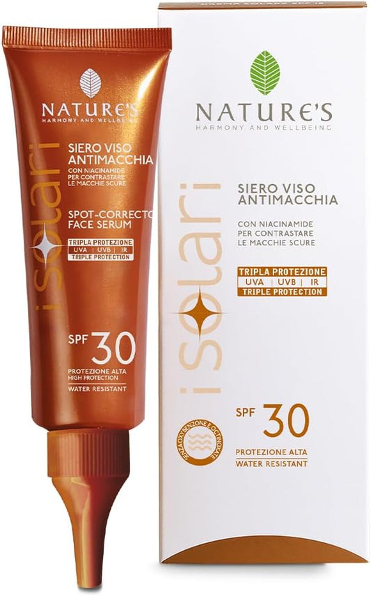 Nature's | Siero Viso Antimacchia SPF 30, 50ml, Illuminante e Anti-rughe, Niacinamide e Acido Ialuronico
