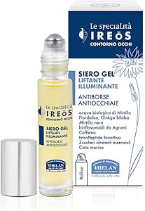 Helan, IREOS - Contorno Occhi Occhiaie Effetto Lifting, Siero Contorno Occhi e Borse Sgonfiante in Formula Gel con Fresco Roll On in Acciaio - Prodotto Skincare Illuminante Antiage con Caffeina, 10 ml - Naturopatica shop & therapy