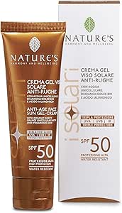 NATURE'S iSolari Crema Solare Viso Antirughe SPF50, Crema Viso con Protezione Solare Leggera, Gel idratante Viso Resistente all'Acqua e Anti - sabbia, Senza Profumo, 50 ml - Naturopatica shop & therapy