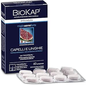 BIOKAP Anticaduta Miglio Uomo Forte, Trattamento specifico per gli uomini, Per capelli e unghie fragili, Integratore senza glutine, 60 Compresse