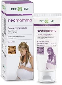 BIOS LINE NeoMamma Crema Smagliature Gravidanza, Crema Tonificante e Elasticizzante con Olio di Mandorle Dolci e Burro di Karité, 200ml