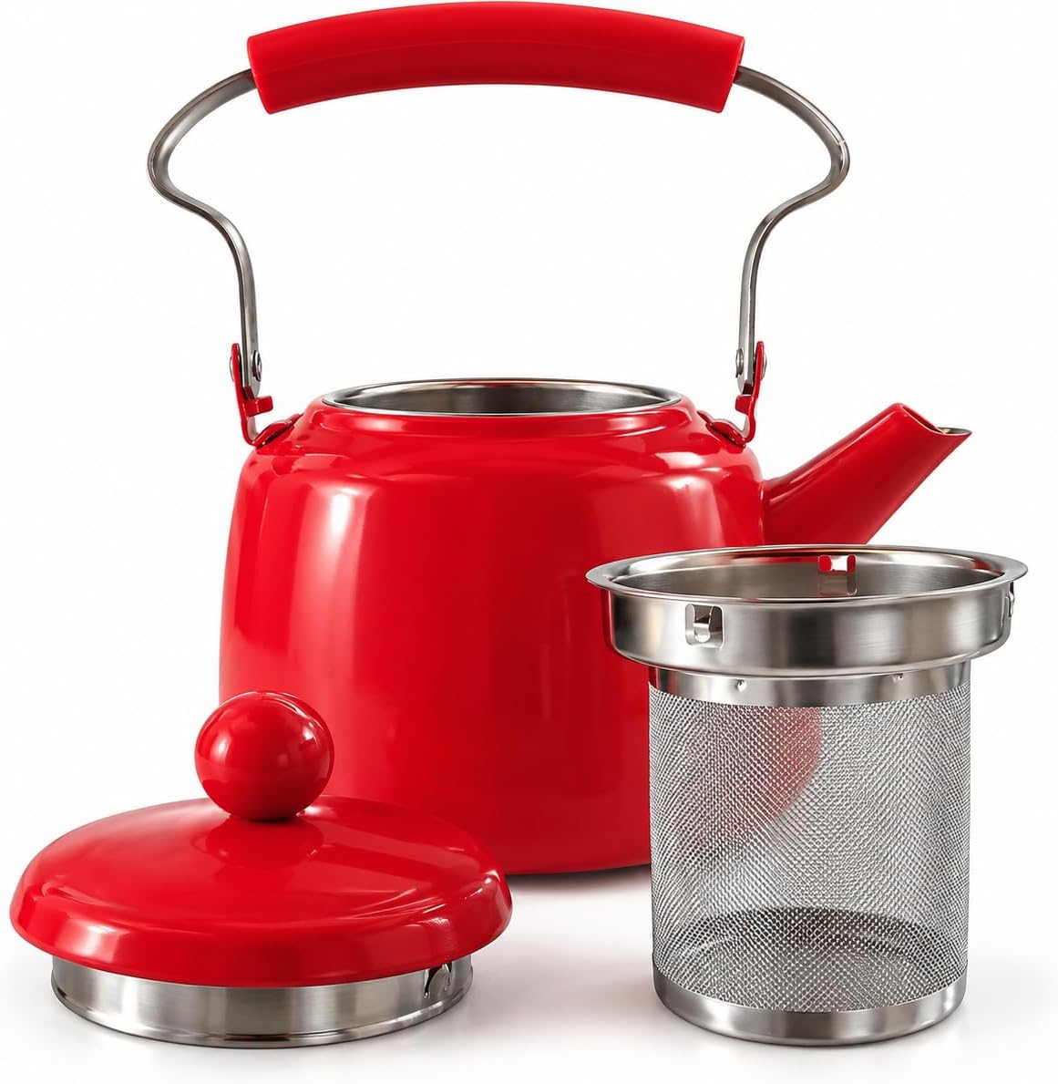 Teiera Rossa con Filtro in Acciaio Inox 18/10 e Manico 1 litro
