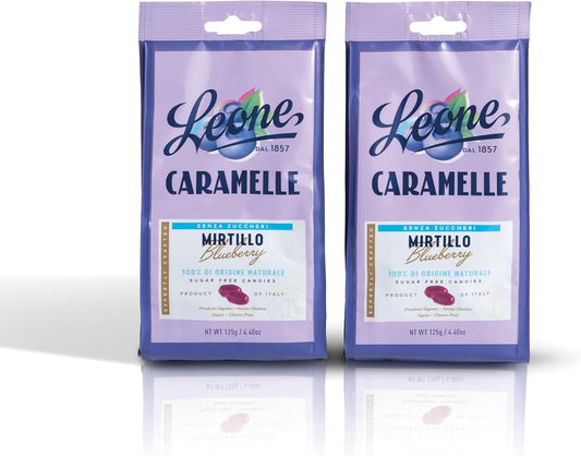 Immagine del prodotto Leone dal 1857 - Caramelle Senza Zucchero Mirtillo - Caramelle gusto Mirtillo Senza Glutine e Vegane - 2 Sacchetti Caramelle Dure da 125g (2 x 125g) - Naturopatica shop & therapy
