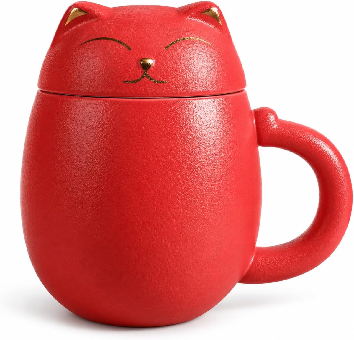 Generico Tazza a Forma di Gatto con Coperchio, Rossa in Ceramica