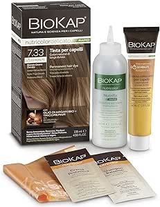 BIOKAP Nutricolor Delicato Rapid, Tinta capelli senza ammoniaca che rende i capelli morbidi, Colorazione capelli con 10 minuti di posa, 135 ml (7.33 Biondo Grano Dorato)