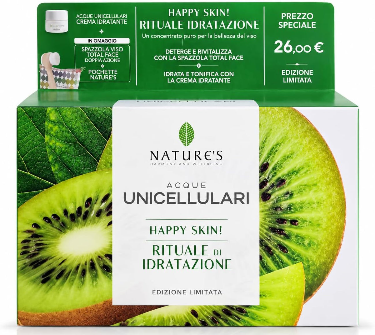 Happy Skin Rituale Idratazione acqua unicellulare crema idrtante spazzola viso e pochette